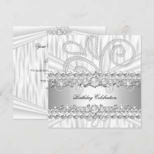 Silver White Diamonds Pearl Elegant Birthday Party Invitation