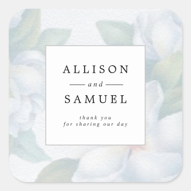 Silver White Dogwood Blossoms DIY Thank You Square Sticker (Front)