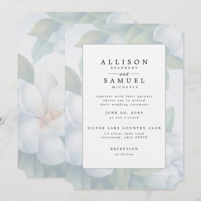 Silver White Dogwood Blossoms Invitation (Front/Back)