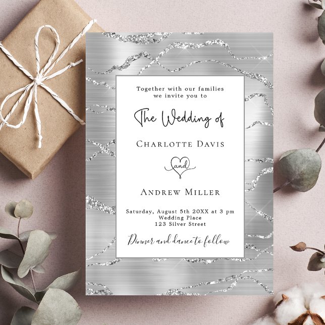 Silver white elegant wedding invitation (Creator Uploaded)
