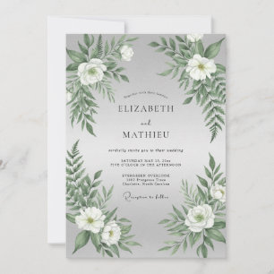 Silver White Fern Wedding Invitation