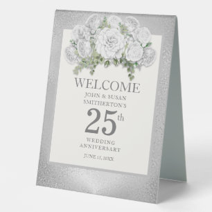 Silver White Floral 25th Wedding Anniversary