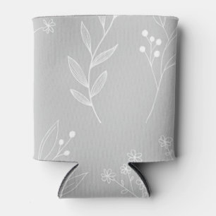 Silver White Floral Boho Wedding Can Cooler