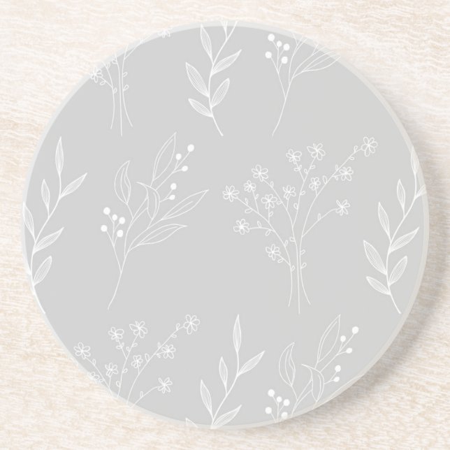Silver White Floral Boho Wedding Coaster (Front)