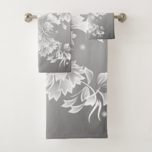 Silver White Floral Butterfly Fantasy Bath Towel Set