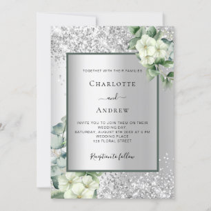 Silver white floral eucalyptus elegant wedding invitation