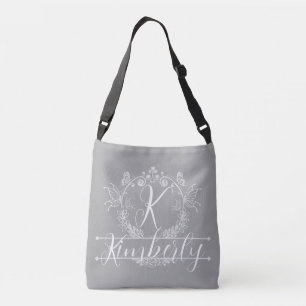 "Silver & White Floral Pattern" Custom Monogram Crossbody Bag