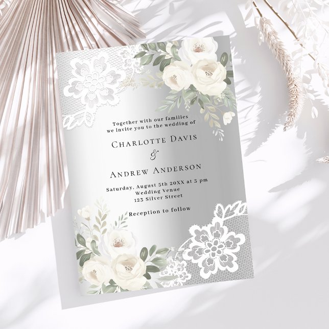 Silver white florals luxury wedding invitation (Creator Uploaded)