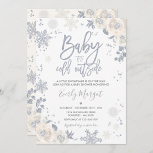 Silver White Gender Neutral Winter Baby Shower Invitation