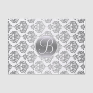 Silver White Glam Damask Monogram Letter Initial Tissue Paper