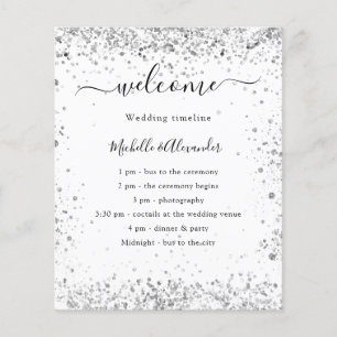 Silver white glitter budget wedding program flyer