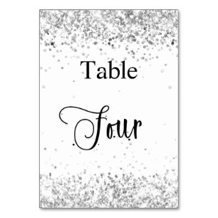 Silver white glitter calligraphy table four 4 table number