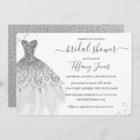 Silver White Glitter Wedding Dress Bridal Shower