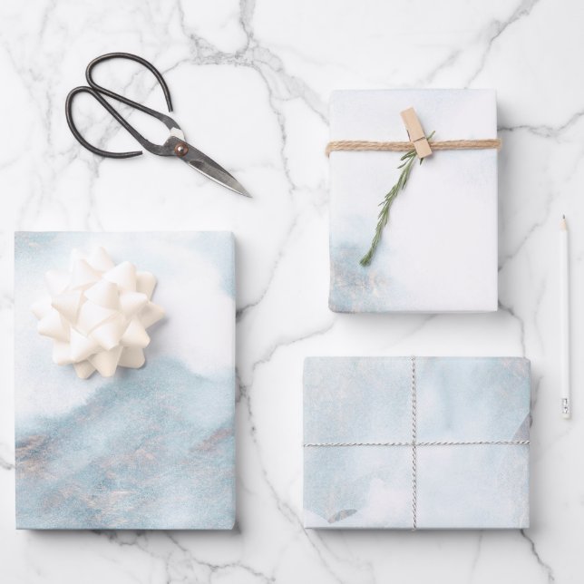 Silver white Gold Grunge Blue Paint  Wrapping Paper Sheet (Front)