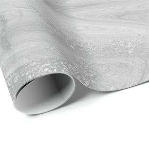 Silver White Gray Marble Molten Metallic Shiny Wrapping Paper