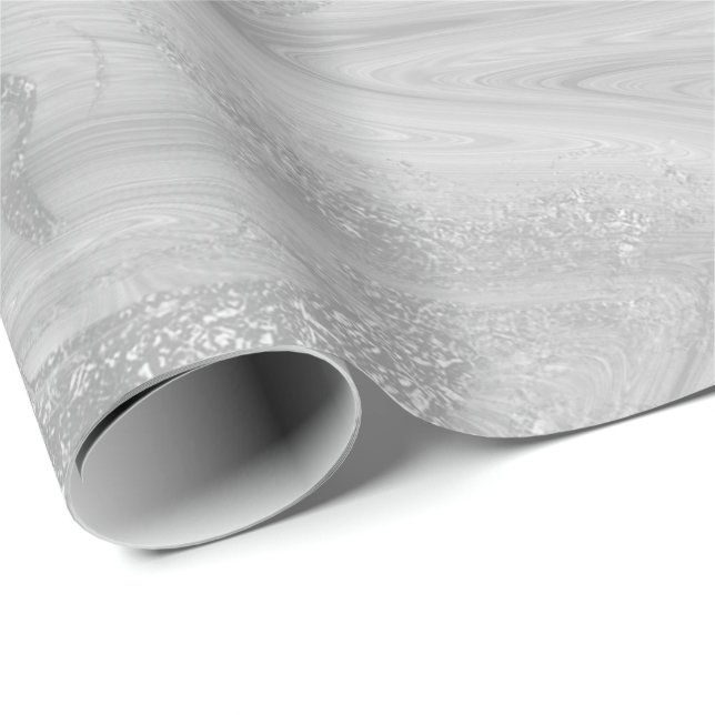 Silver White Gray Marble Molten Metallic Shiny Wrapping Paper (Roll Corner)