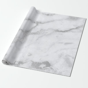 Silver White Gray Marble Stone Brushes Wrapping Paper