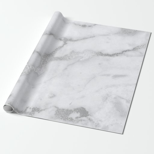 Image of Silver White Grey Marble Stone Brushes Wrapping Paper