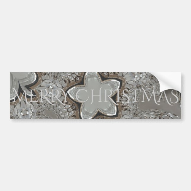 Silver White Grey Shiny Star Merry Christmas Bumper Sticker (Front)