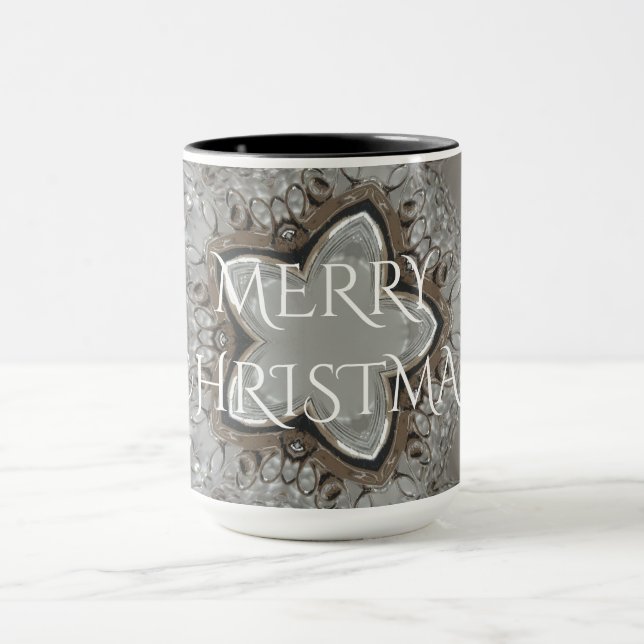 Silver White Grey Shiny Star Merry Christmas Mug (Center)