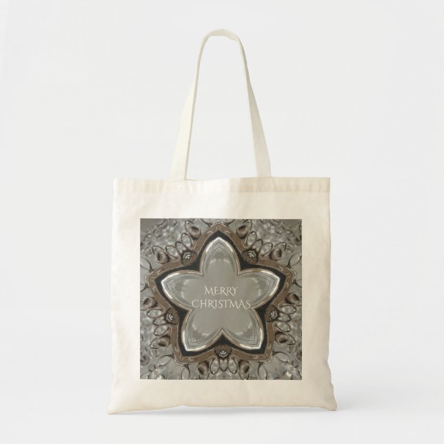 Silver White Grey Shiny Star Merry Christmas Tote Bag (Front)