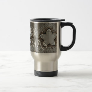 Silver White Grey Shiny Star Merry Christmas Travel Mug