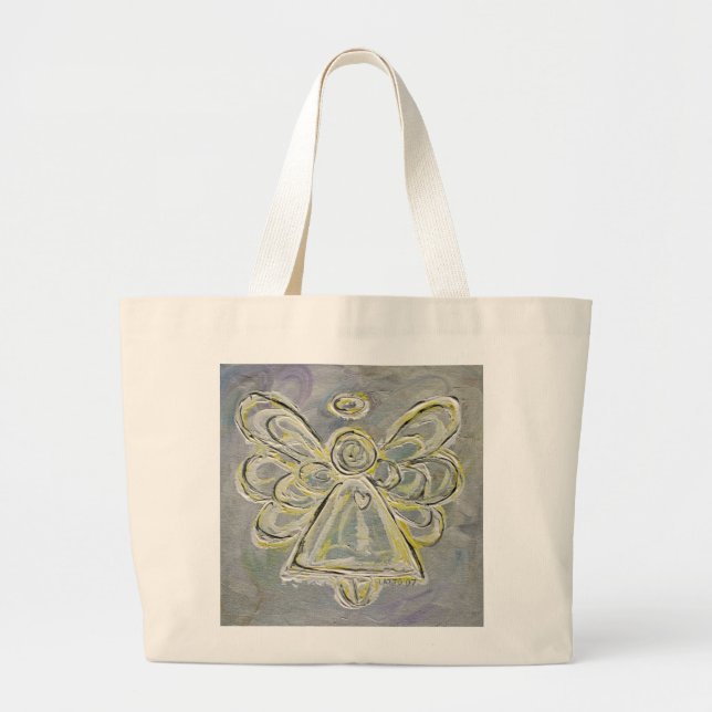 Silver White Guardian Angel Art Custom Tote Bag (Front)