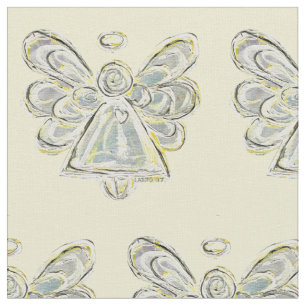 Silver White Guardian Angel Art Fabric Material