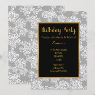 SILVER WHITE LACE GOLD ALL OCCASION BIRTHDAY INVITATION