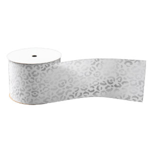 Silver White Leopard Print   Grosgrain Ribbon