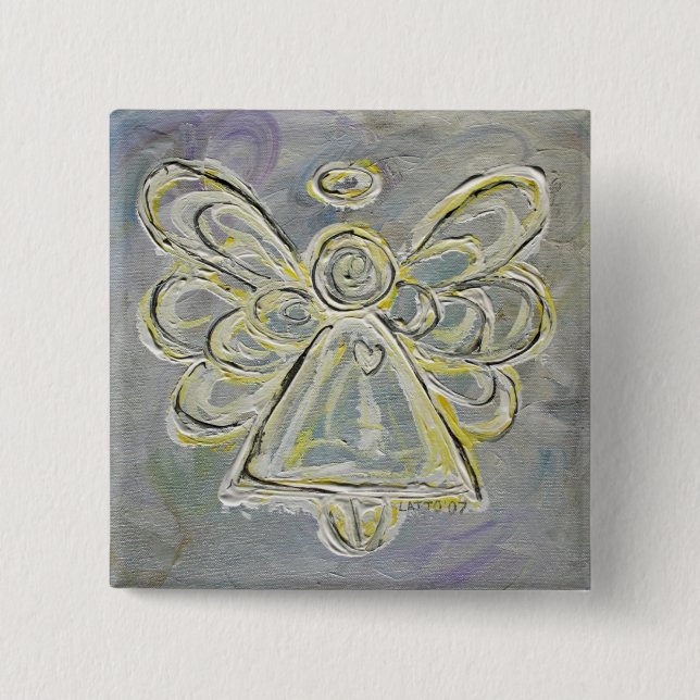 Silver White Light Guardian Angel Art Button Pin (Front)