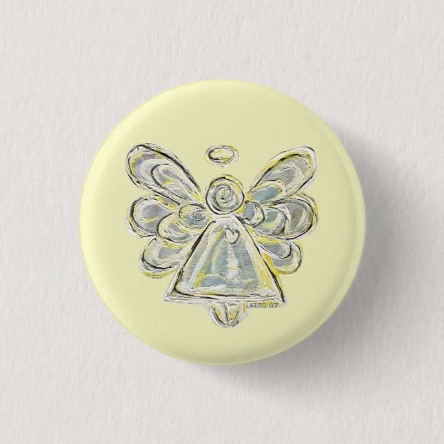 Silver White Light Guardian Angel Art Pin Button (Front)