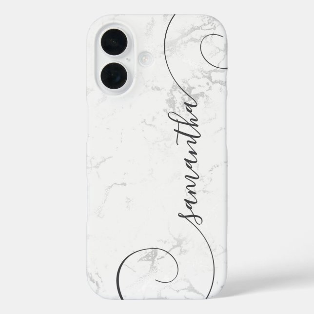 Silver White Marble Curly Signature Case-Mate iPhone Case (Back)