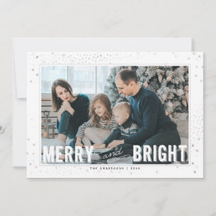 Silver & White Merry and Bright Holiday Photo Card