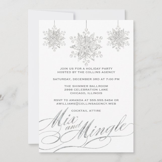 Silver & White Mix & Mingle Holiday Party Invitation (Front)