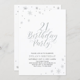 Silver & White Modern Chic 21st Birthday Party Invitation