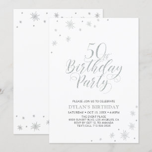 Silver & White   Modern Chic 50th Birthday Party Invitation