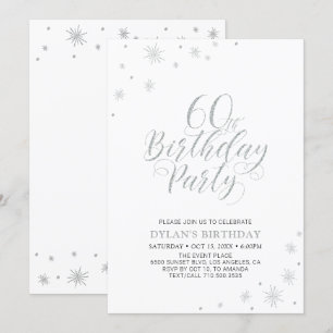Silver & White   Modern Chic 60th Birthday Party Invitation