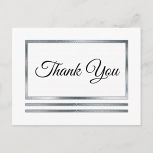 Silver   White Modern Simple Elegant Thank You Postcard
