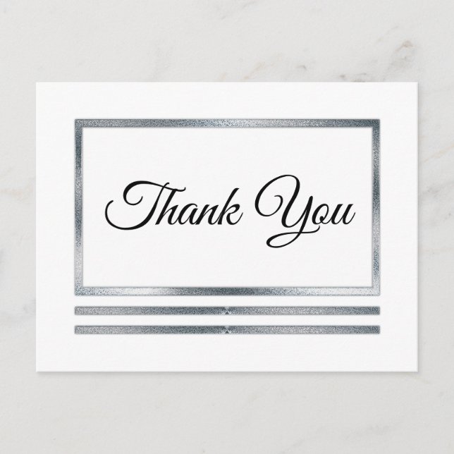 Silver | White Modern Simple Elegant Thank You Postcard (Front)
