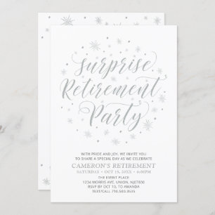 Silver & White Modern Surprise Retirement Party Invitation