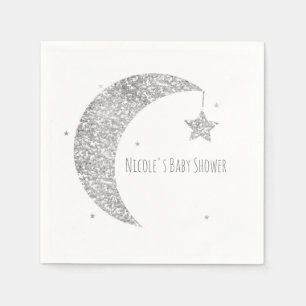 Silver & White Moon & Stars Baby Shower Napkin