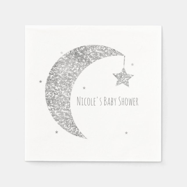 Silver & White Moon & Stars Baby Shower Napkin (Front)