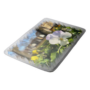 Silver white pansy bath mat