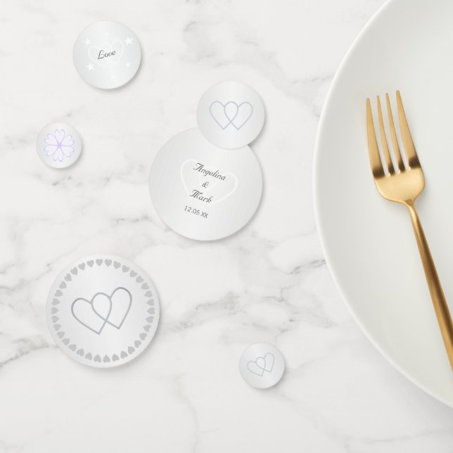 Silver & White Personalised Wedding Table Confetti (Group)