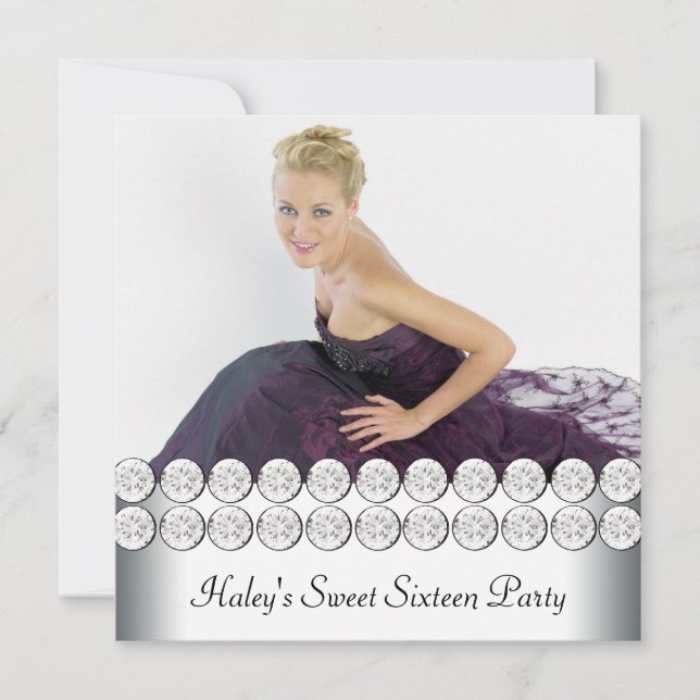 Silver White Photo Sweet 16 Birthday Party Invitation (Front)