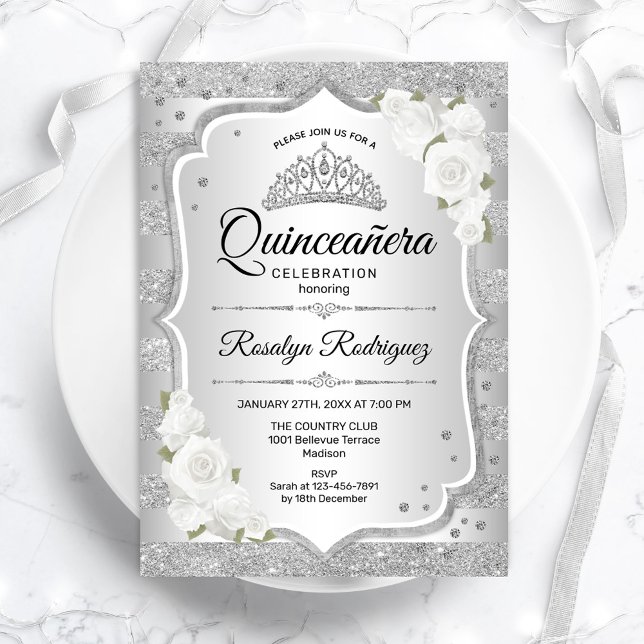 Silver White Quinceanera Invitation (Creator Uploaded)
