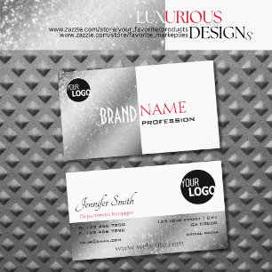 Silver White Red with Glitter Stars Logo Quality Business Card