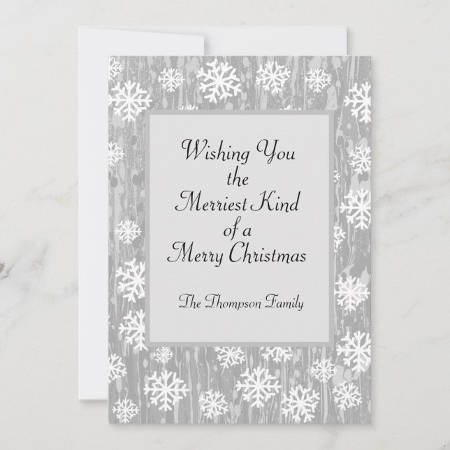 Silver White Snowflake Custom Holiday Card (Front)