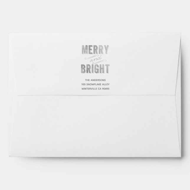 Silver & White Snowflake Merry and Bright Envelope (Back (Top Flap))